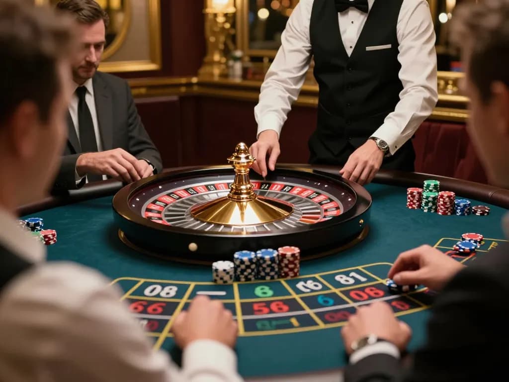 SC88 roulette wheel spinning as players engage in strategic betting at an upscale casino table