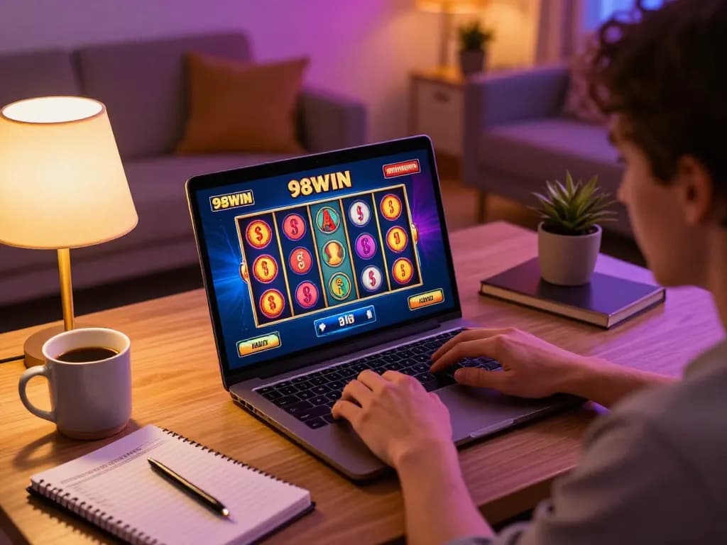 Play Casino 98WIN online while enjoying a cozy home environment with spinning slot reels