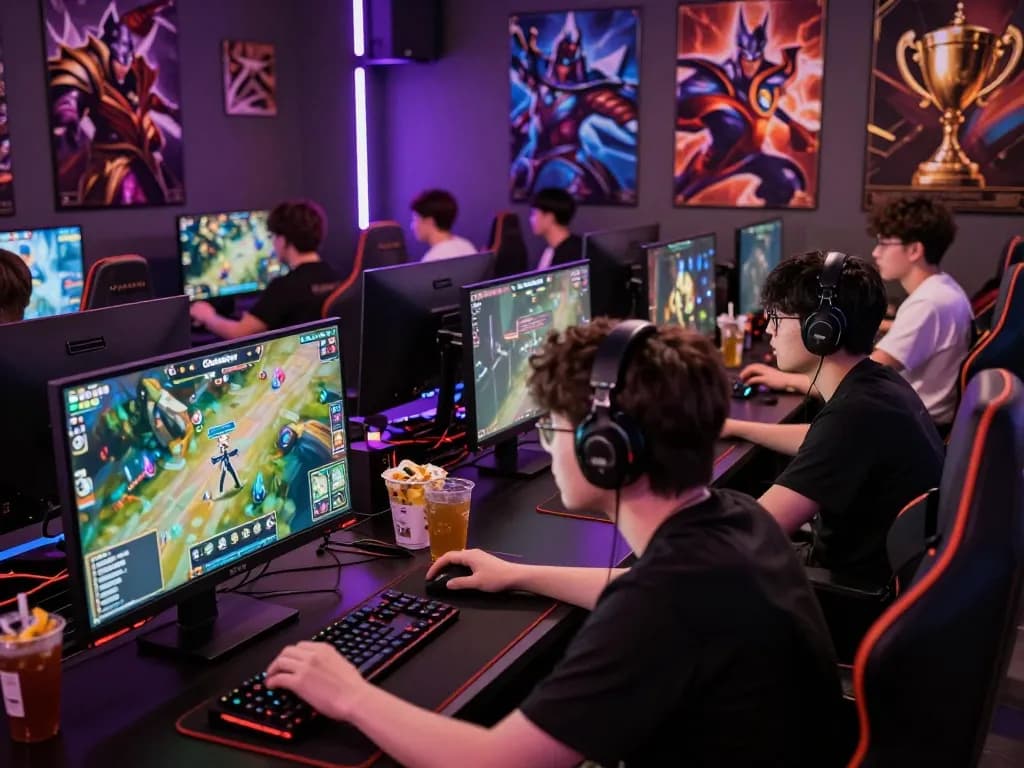 Players immersed in Onbet LOL gameplay in an engaging e-gaming room setting