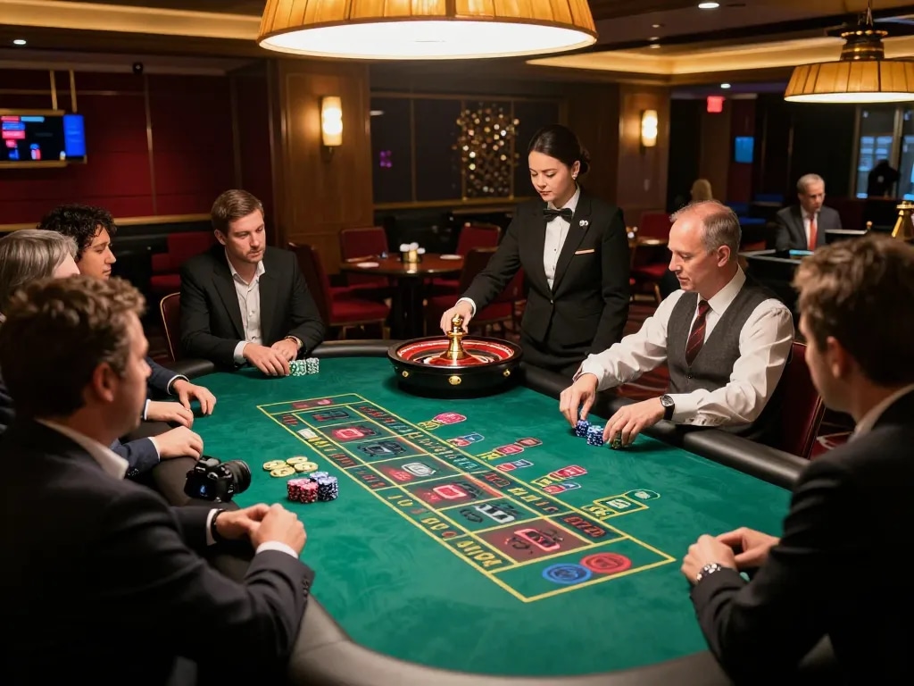 Players engaging in an exciting live dealer roulette game at EV999 casino, showcasing strategic betting and immersive atmosphere
