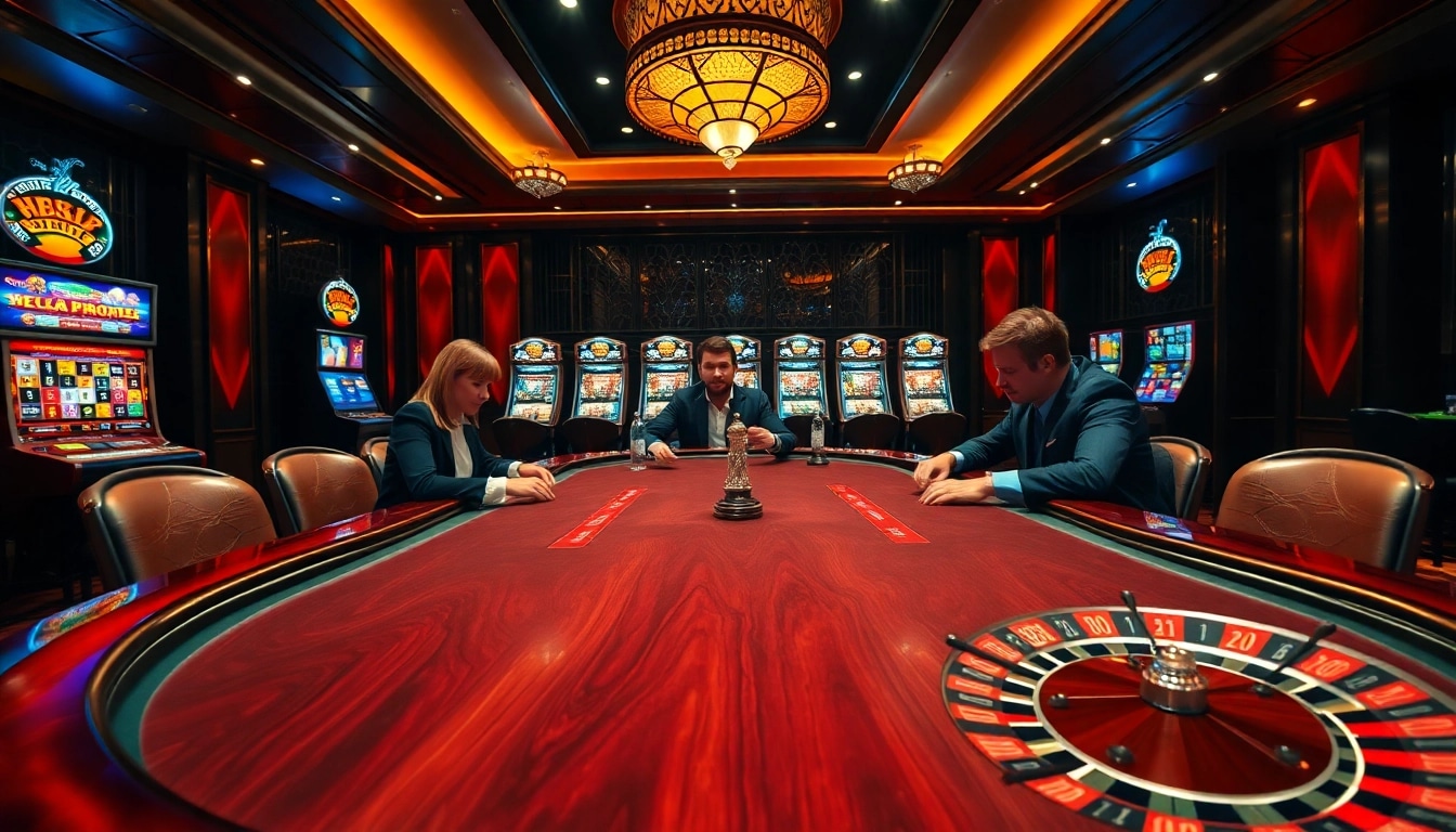 Players enjoying an exciting poker game in a luxurious casino at MM88a.br.com.