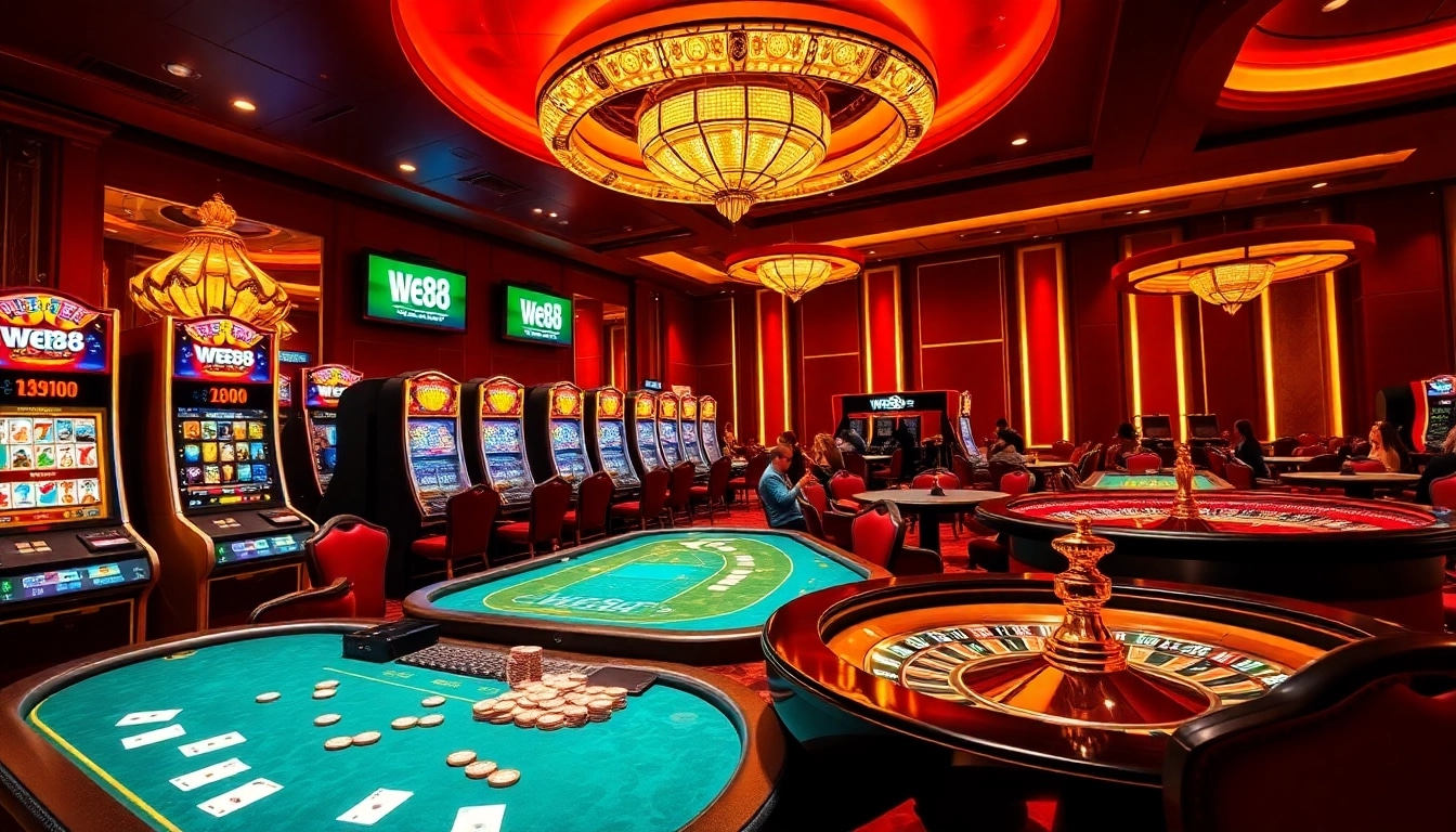 WE88 players enjoying exciting casino games at a vibrant gaming table.