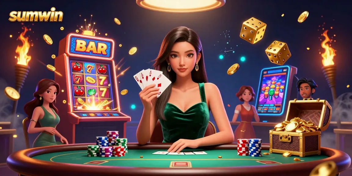 Experience exciting action with sumwin at a luxurious poker table, surrounded by jackpot elements.