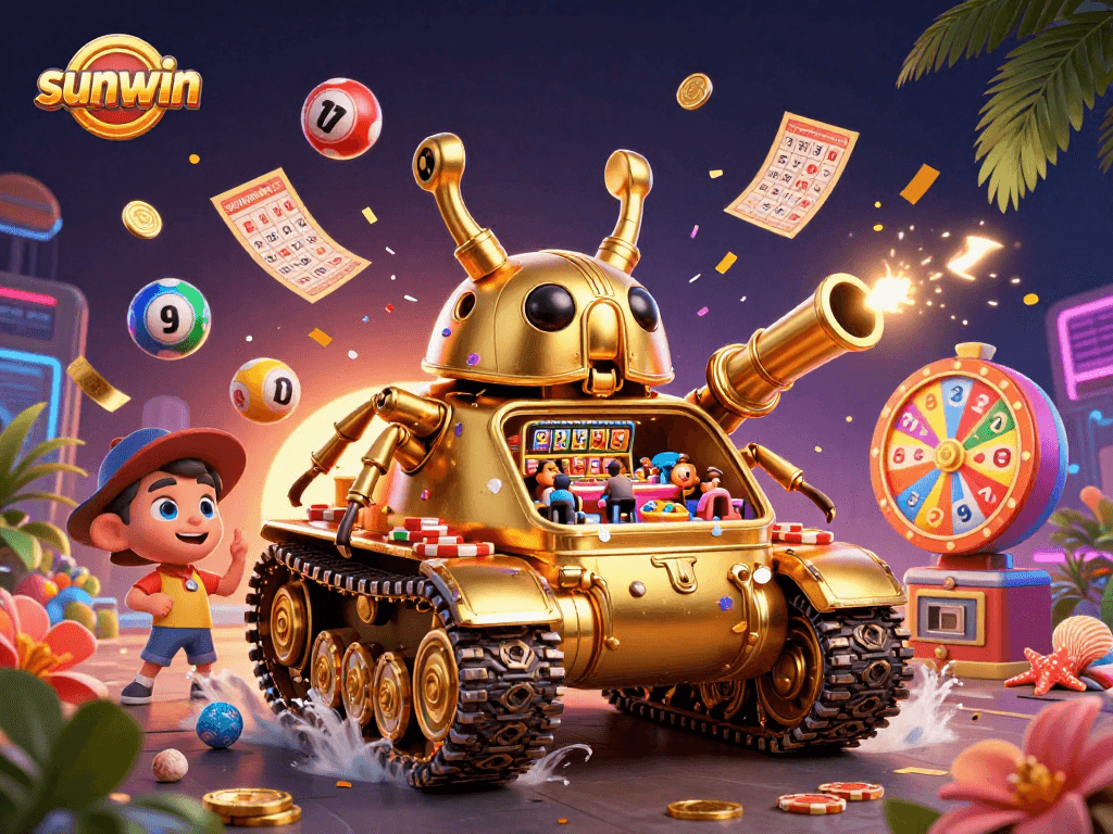 Experience thrilling winnings with sunwin in this vibrant casino-themed 3D illustration.