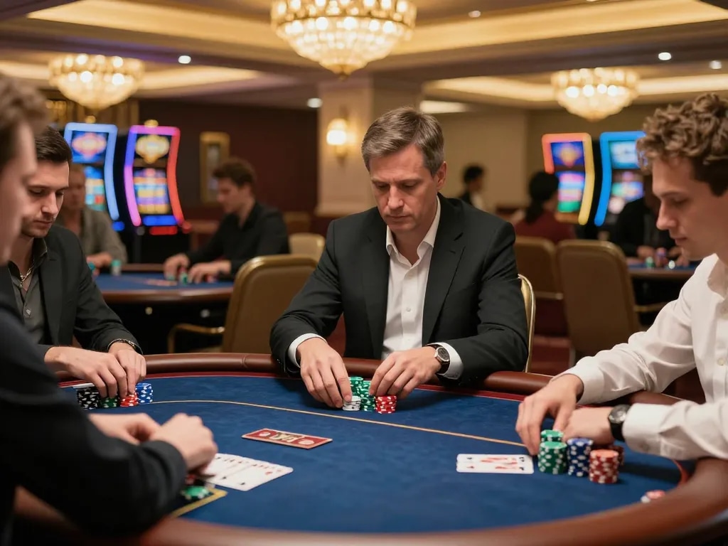 Players engaging in a high-stakes game at a luxury casino table featuring lc88 betting strategies.