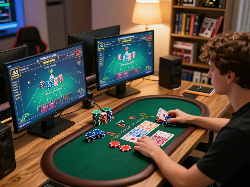 Engaging in a live dealer blackjack game on 11win2 at a modern home gaming setup.