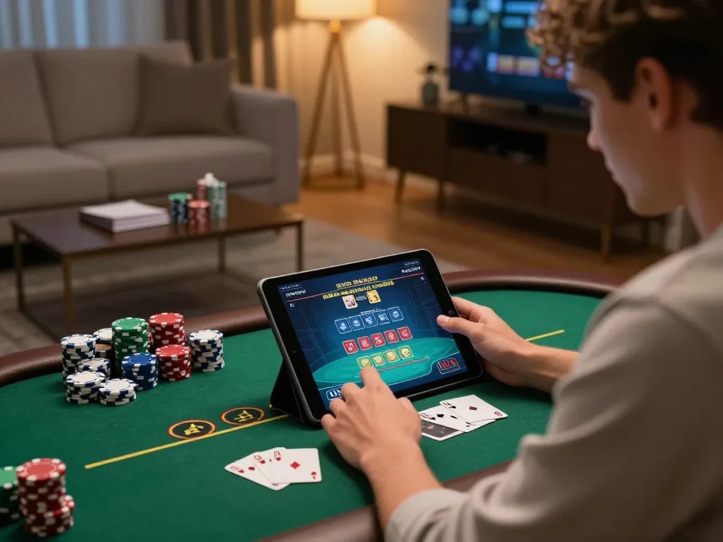 Engage with TV 88 online poker gameplay in a cozy home setting filled with strategy.