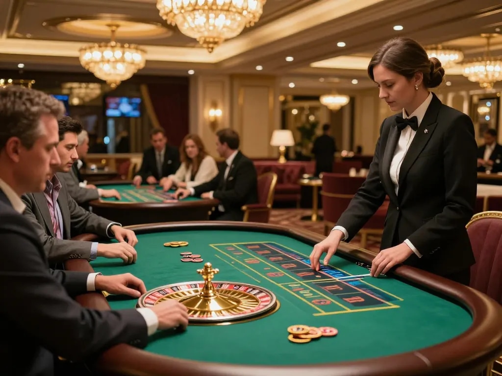 Players engaging with the roulette table at VU88 casino, highlighting the vibrant atmosphere.