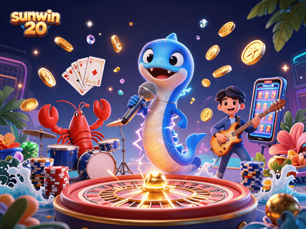 Experience the vibrant underwater excitement of sunwin 20 with a DJ eel and casino elements.