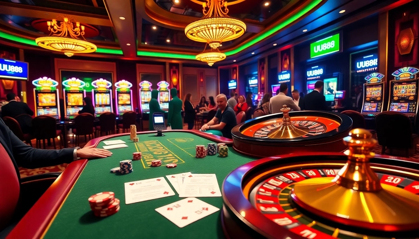 Experience high-stakes gambling at UU88 with vibrant casino tables and thrilling slot machines.