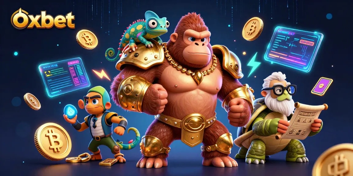 Join the action at oxbet, showcasing a vibrant 3D casino scene with characters and crypto elements.