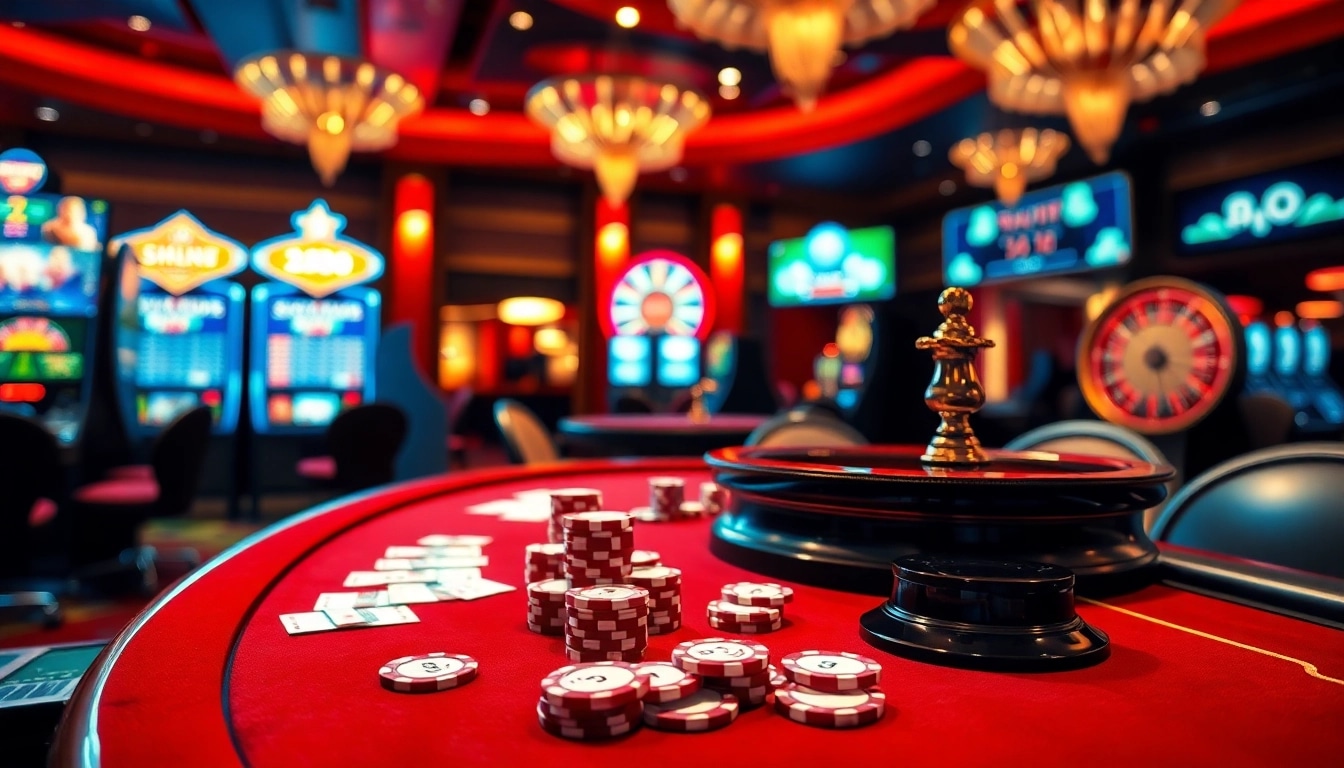 Experience the excitement of gaming at SKY88 casino with vibrant tables and spinning wheels.