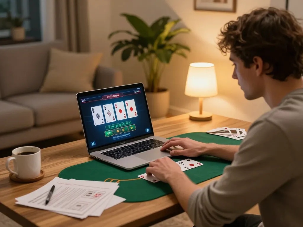 Player engaging in a live blackjack game on 5679z online platform, focused on gaming strategy.