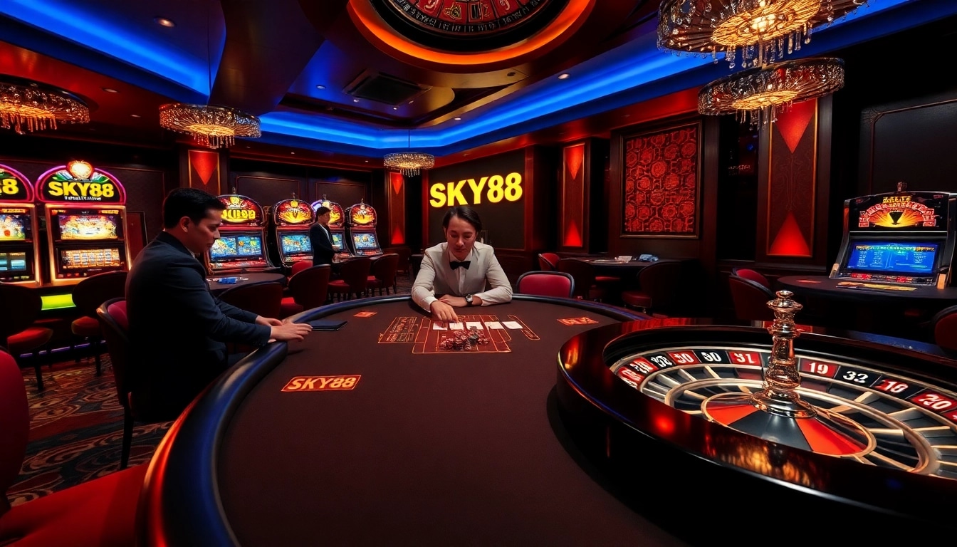 Experience the thrill of betting at SKY88 casino with vibrant table games and slot machines.