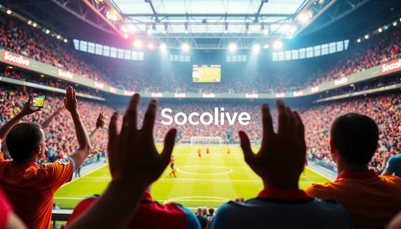 Socolive live football streaming showcasing excited fans in a vibrant stadium atmosphere