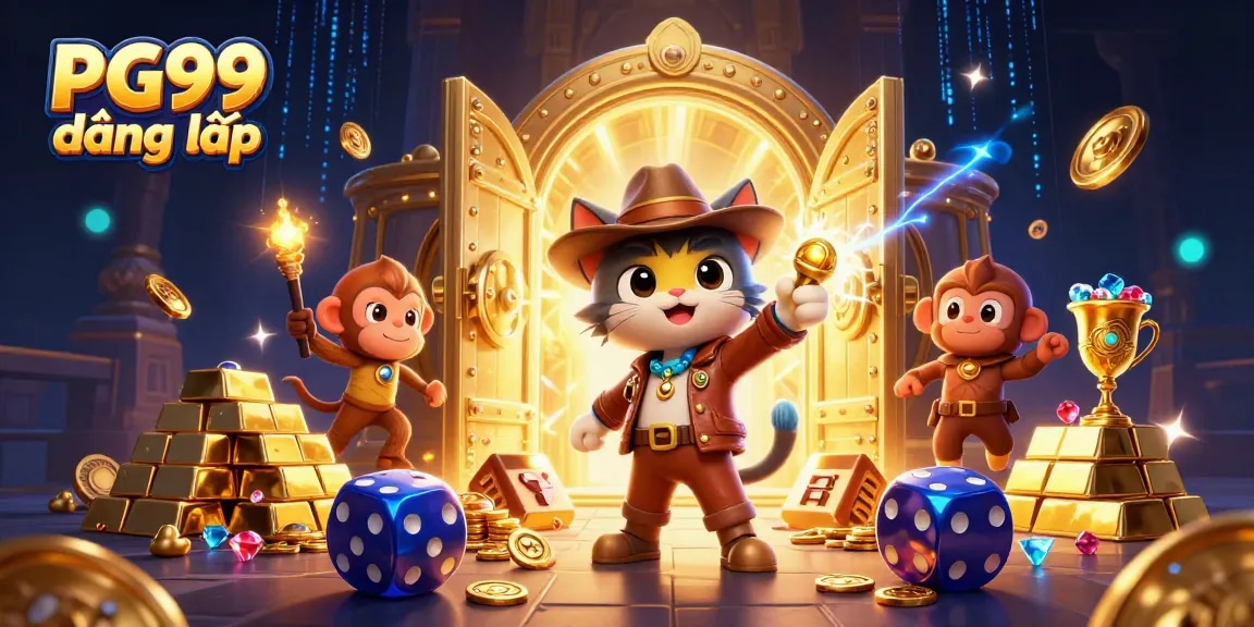 Experience thrilling PG99 đăng nhập with a cartoon explorer cat and treasures galore!