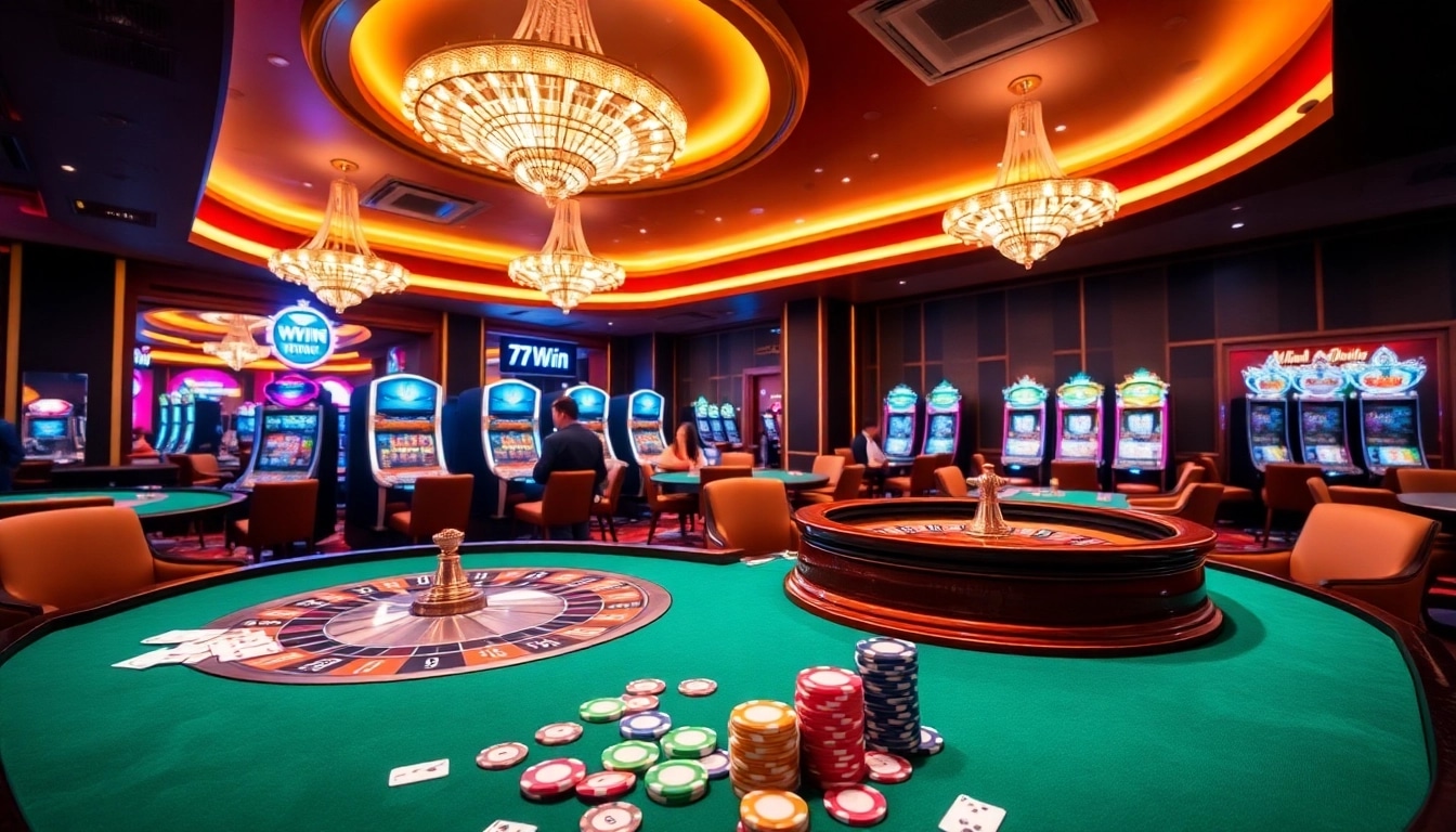 Players engage in thrilling games at 78Win's luxurious casino, showcasing vibrant gaming excitement.