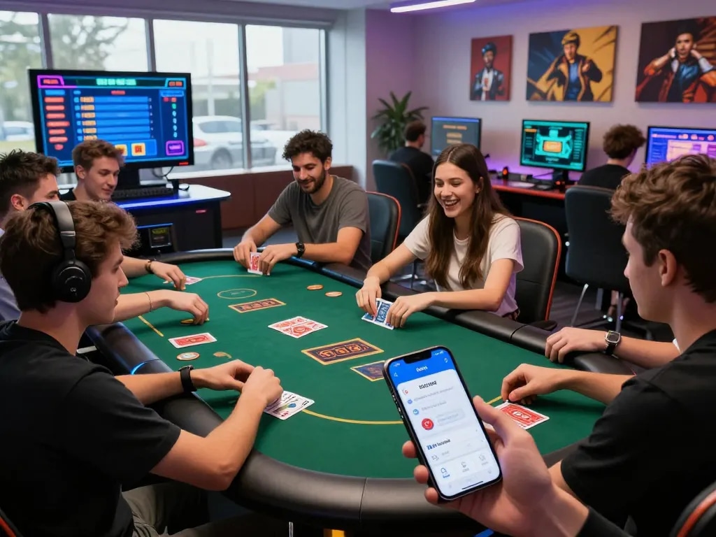 Engaging gaming scene at hitclub with players enjoying Poker and Baccarat in a vibrant, modern environment.