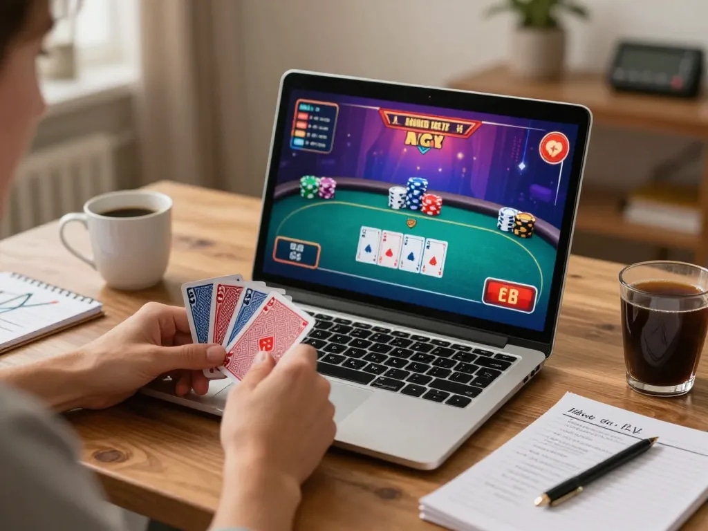 Engaging online poker gameplay at Trang chủ 888new, with players evaluating hands in a cozy setting.
