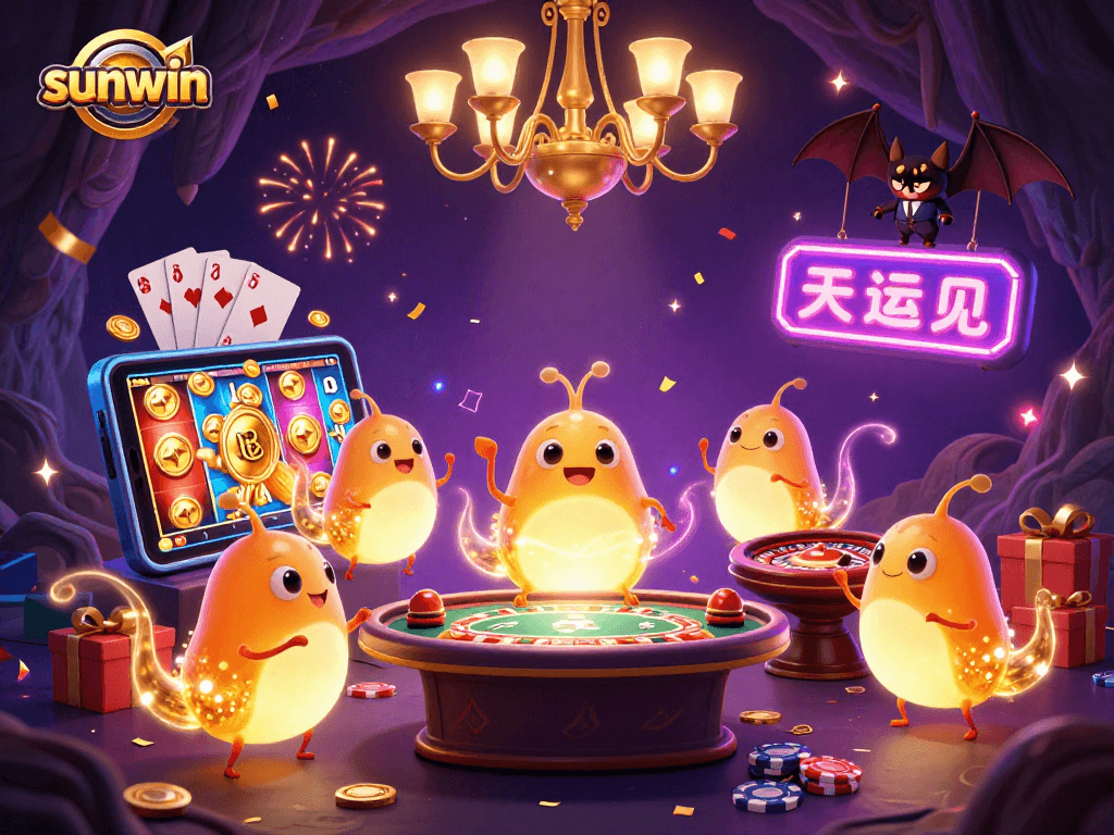 Experience the excitement of sunwin's casino with vibrant glowworms and dynamic gaming elements.