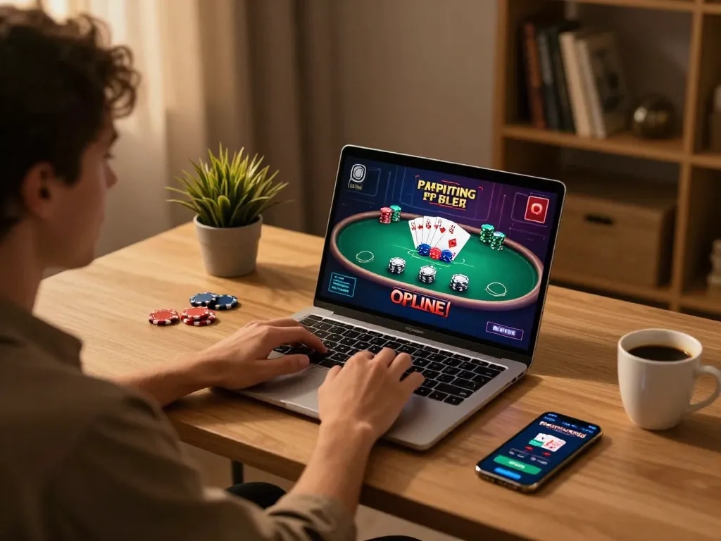 Engaging scene of online casino gaming with ty le keo nha cai displayed on laptop screen.