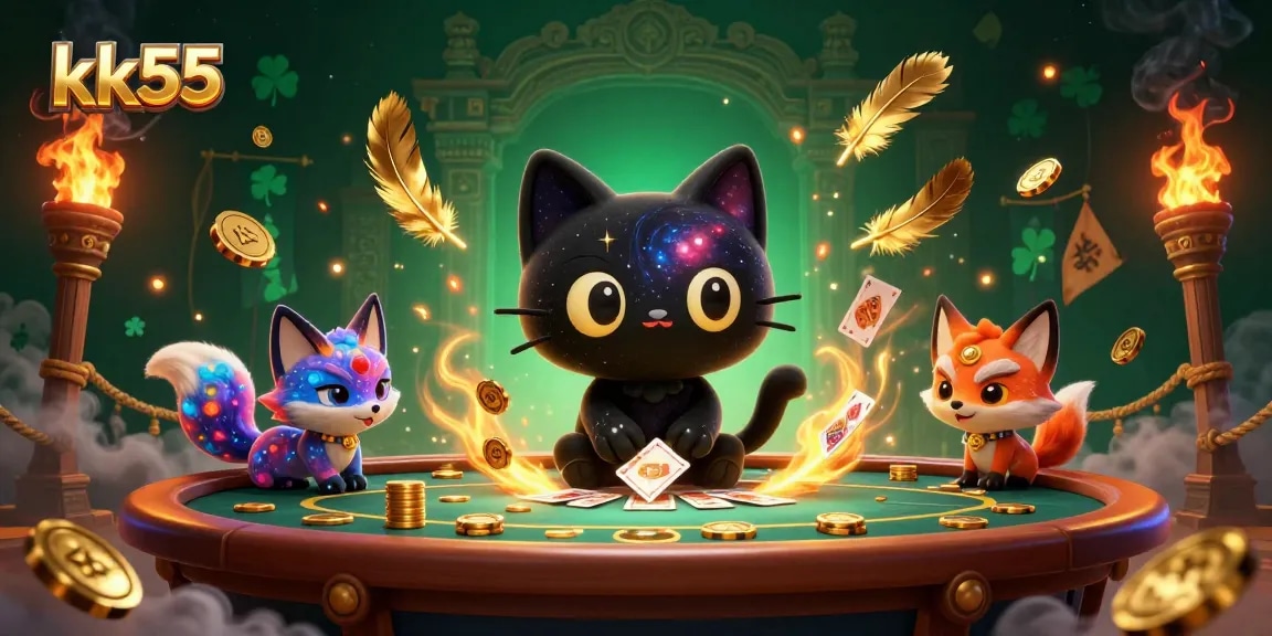 Experience thrilling gaming at kk55 with a cosmic casino scene featuring a black hole cat.