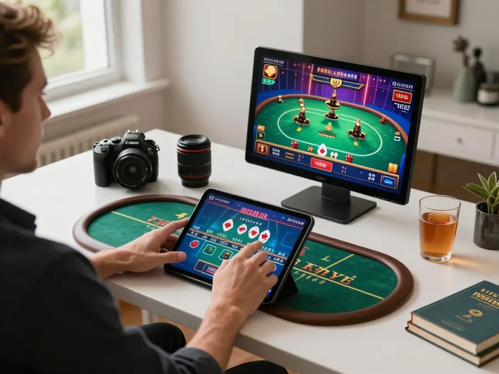 Engaging in strategic gameplay on Red88 uy tín through an elegant online gaming setup.