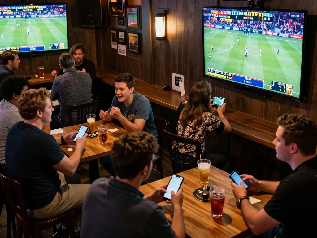 Sports betting excitement at SC88 as patrons engage with live games and betting apps.