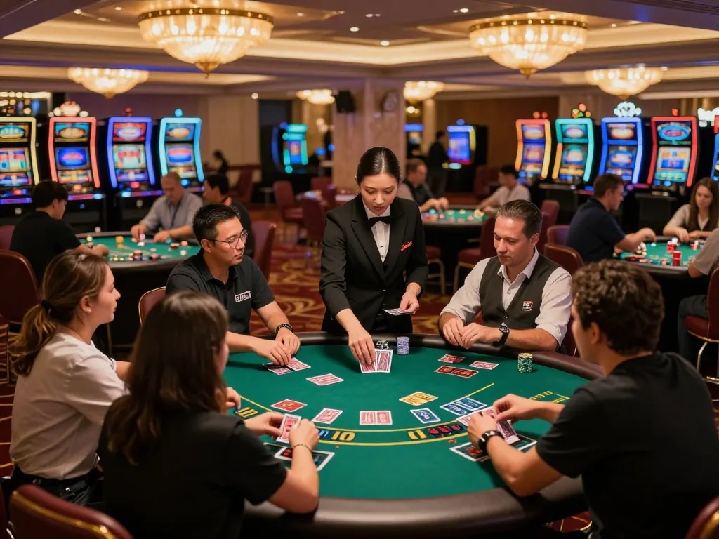 Players enjoying a thrilling blackjack game at QQ 88 casino, showcasing strategic gameplay and excitement.