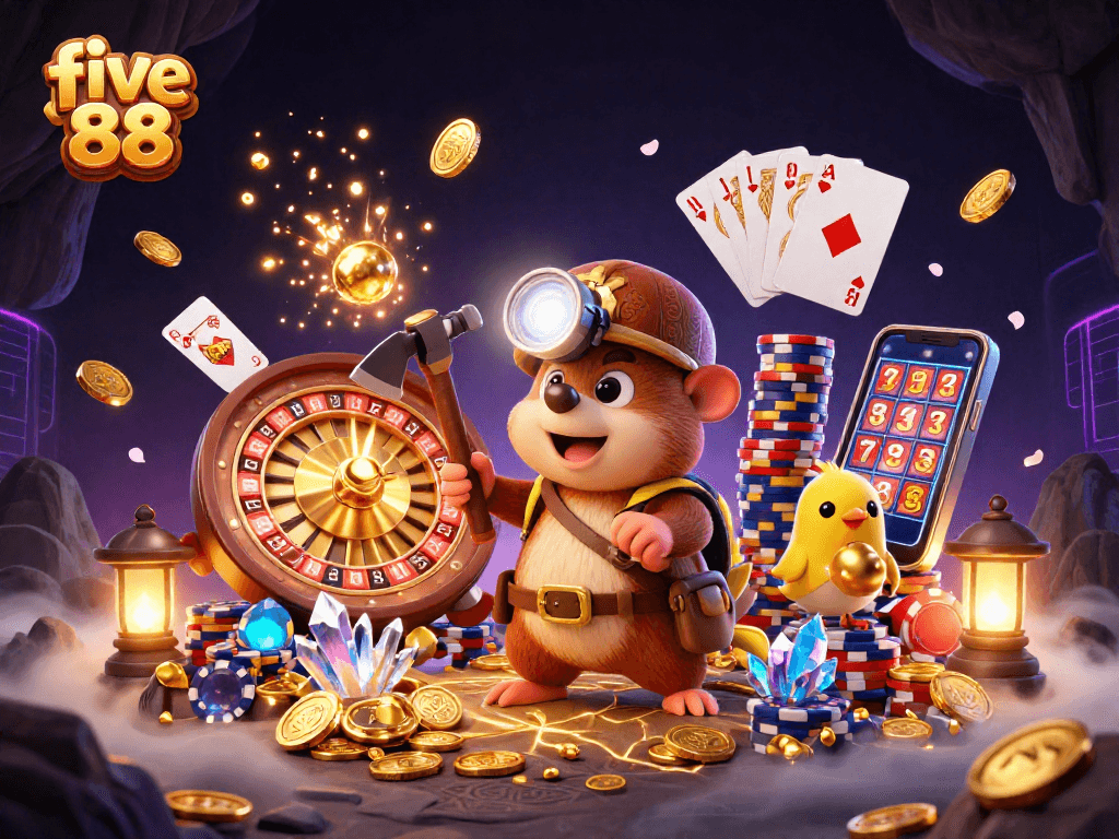 Experience the thrill with five 88 as treasure hunter mole digs gems amidst dynamic casino elements.
