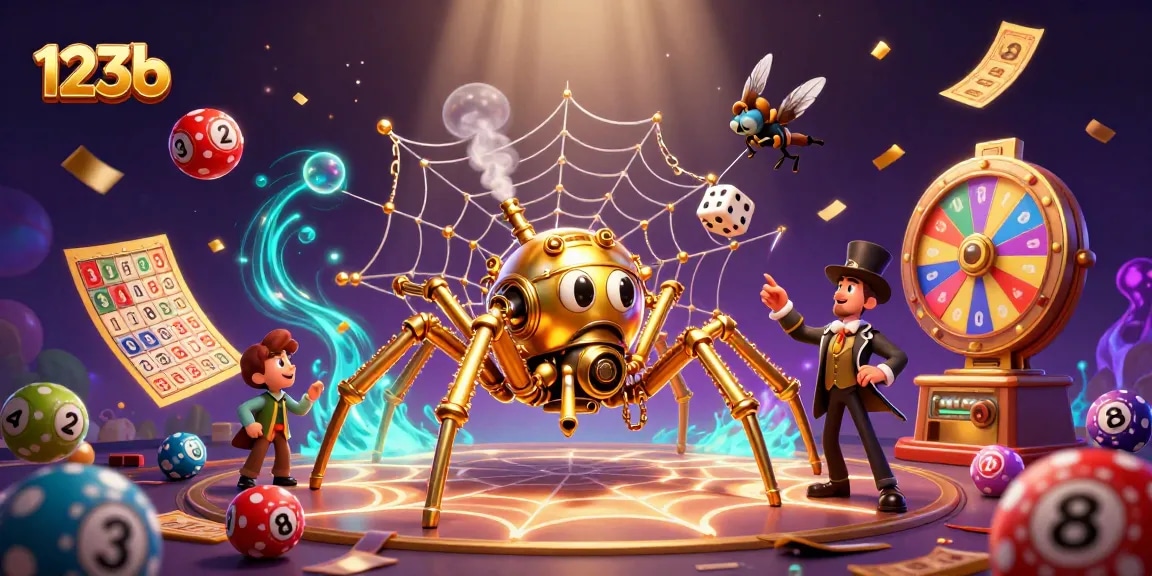 Engage in thrilling games with 123b, where colorful lottery balls and a whimsical scene create a captivating gambling experience.