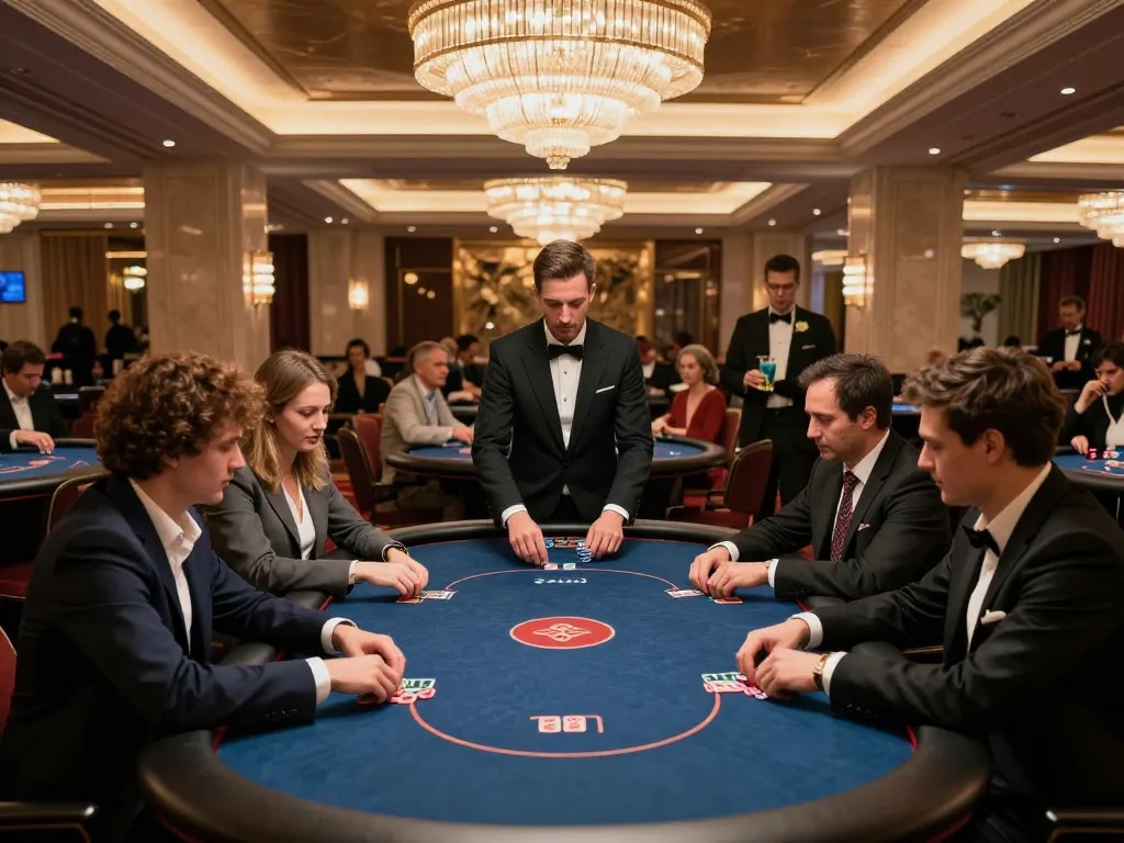 Experience high-stakes poker in a luxury environment at 13win.com, featuring elegant decor and professional gaming.