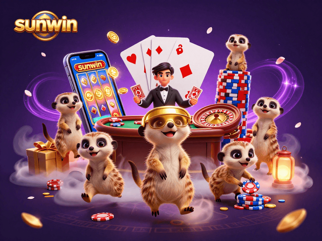 sunwin meerkats operating a vibrant casino with dynamic gaming elements and colorful slot action