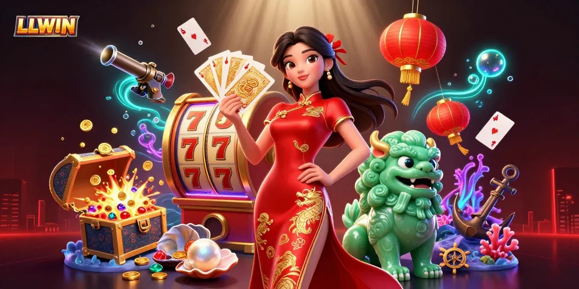 Experience the thrill of LLWIN with immersive casino adventure illustrated in a vibrant 3D scene.