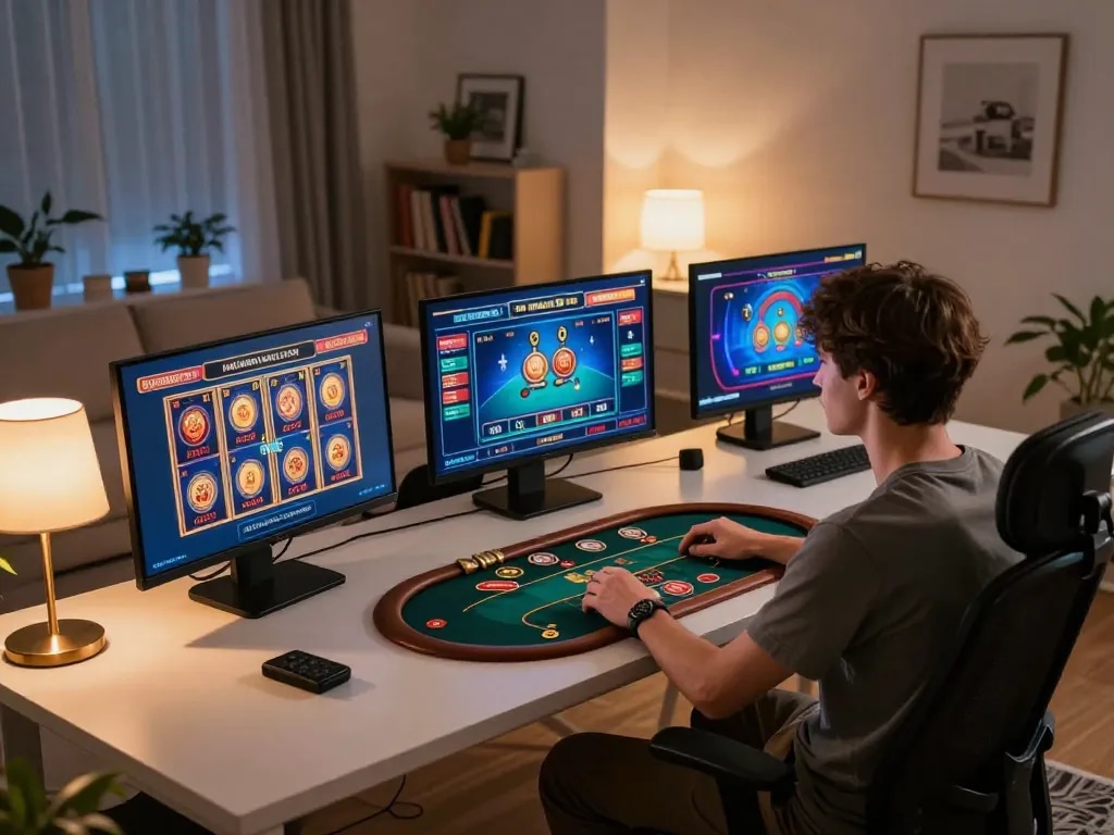 Playing online poker on a tablet at home while exploring a23win com gaming options and strategies.