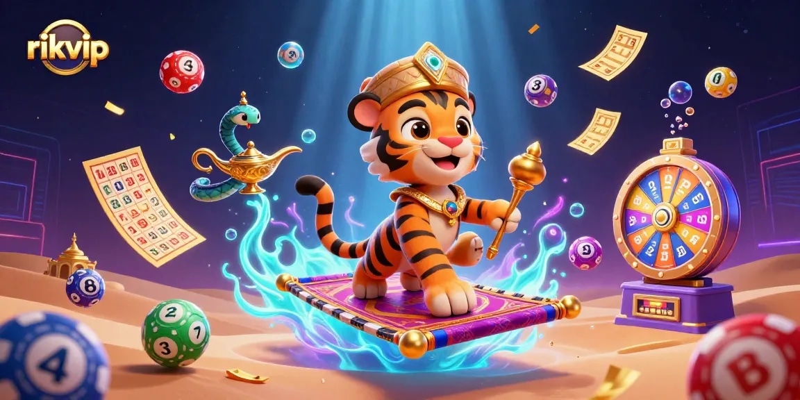 Experience the thrill of rikvip with vibrant lottery balls, dynamic casino elements, and a magical tiger sultan.