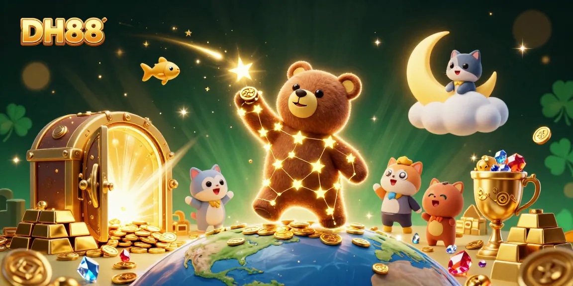 Experience the thrill of DH88 with vibrant casino visuals and magical elements in an engaging illustration.