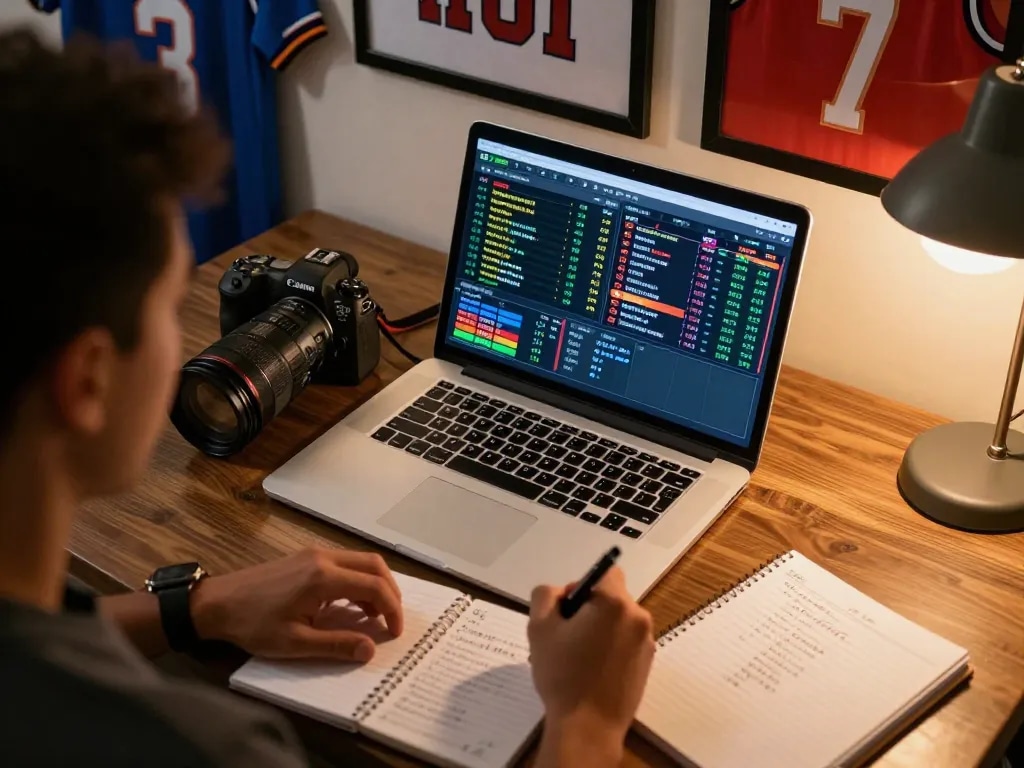 This image captures a user engaging with vnloto's online sports betting interface, analyzing games and stats.