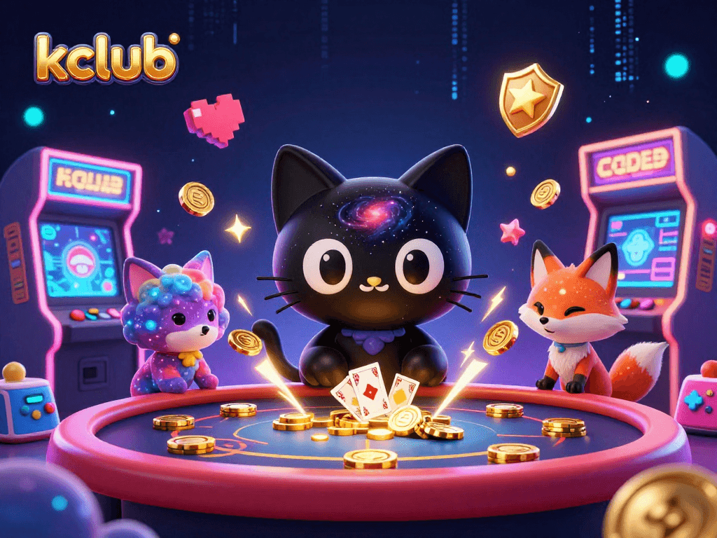Experience kclub excitement in a vibrant cosmic casino scene with playful characters and dynamic elements.