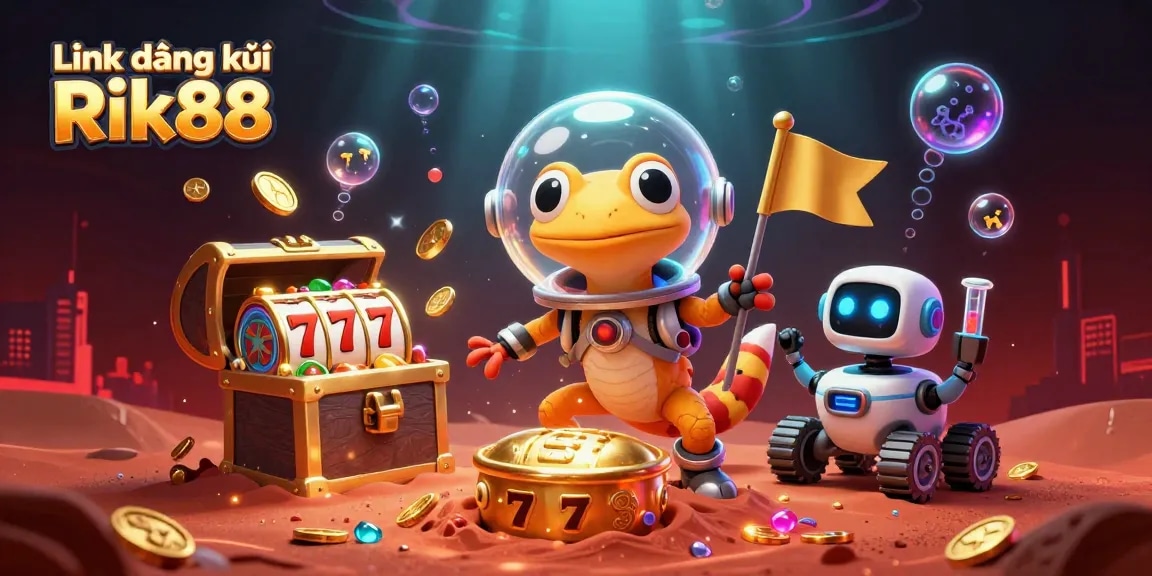 Experience thrilling gaming with Link đăng ký Rik88 as a Martian gecko uncovers treasures and excitement in a vibrant casino.