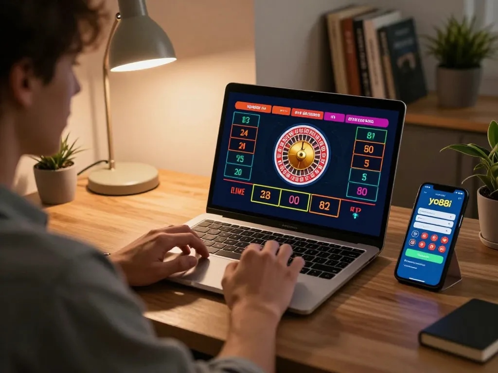 Engaging in live dealer roulette gameplay on yo88i in a comfortable home setting.
