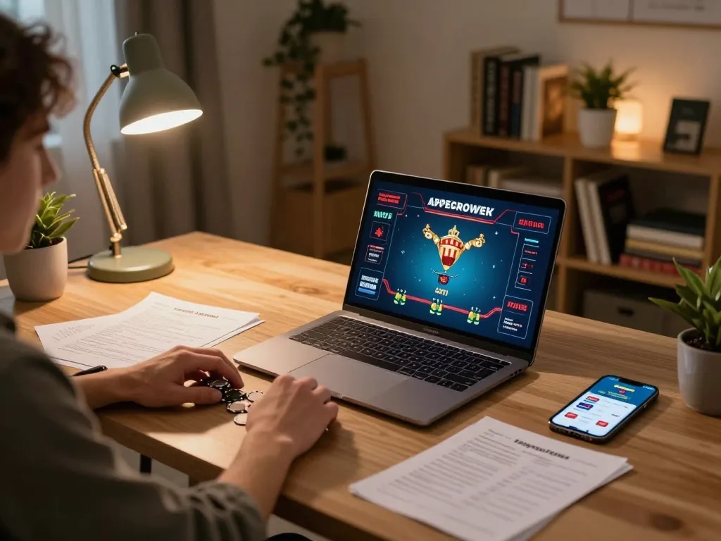 Engaging in an online poker game at home with go99 platform, strategic notes and smartphone nearby.