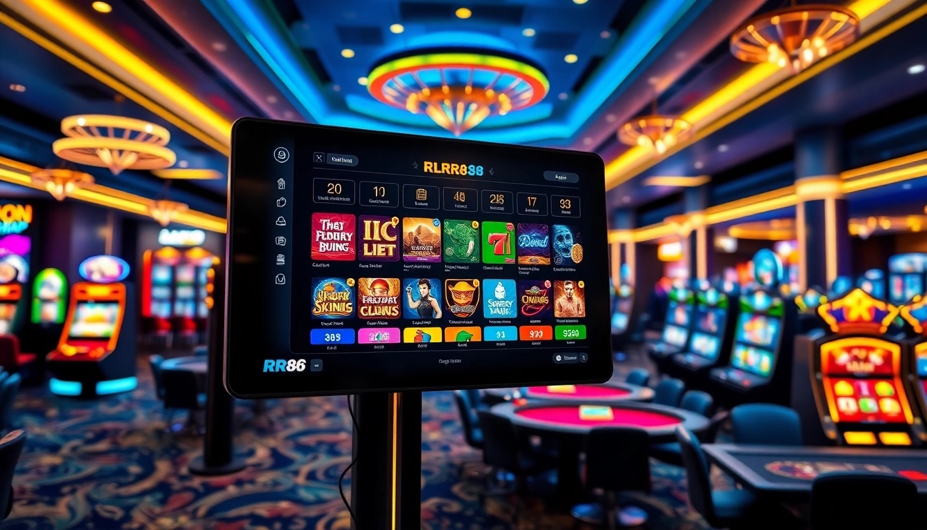 Experience excitement with rr88 dang nhap in this vibrant online casino scene featuring dynamic game displays and colorful slot machines.