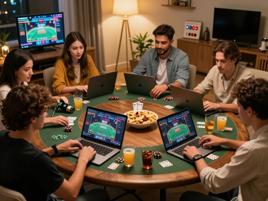 MAX88 players enjoying a friendly poker game online, showcasing strategic gameplay and responsible gambling.