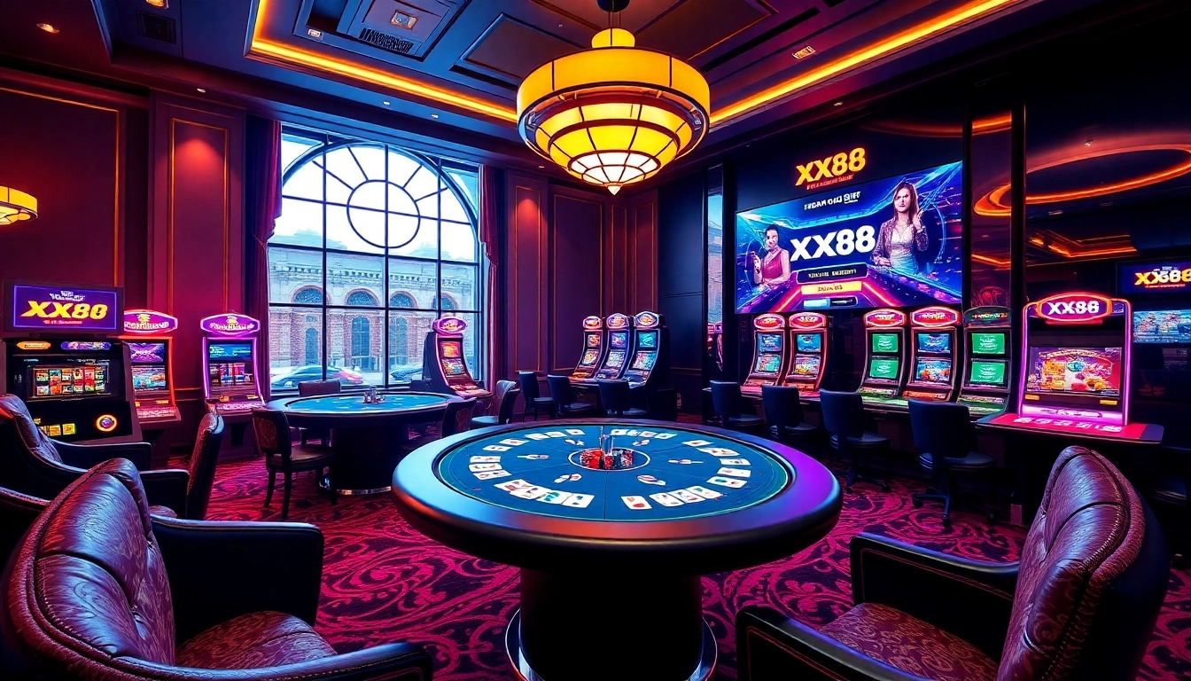 Experience the excitement of gambling at Trang chủ xx88 with vibrant slot machines and poker tables.