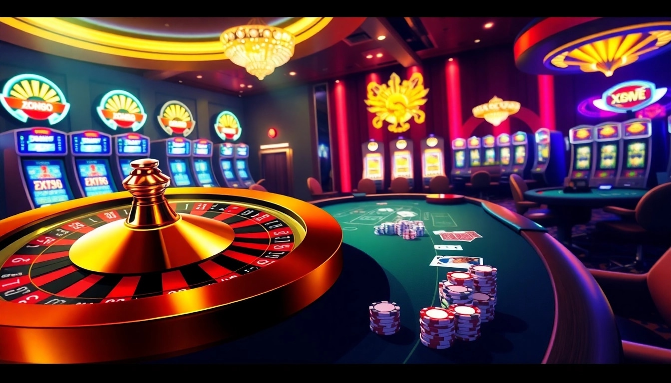 Experience the thrill of xx88 casino with vibrant gaming scenes featuring roulette, blackjack, and slot machines.