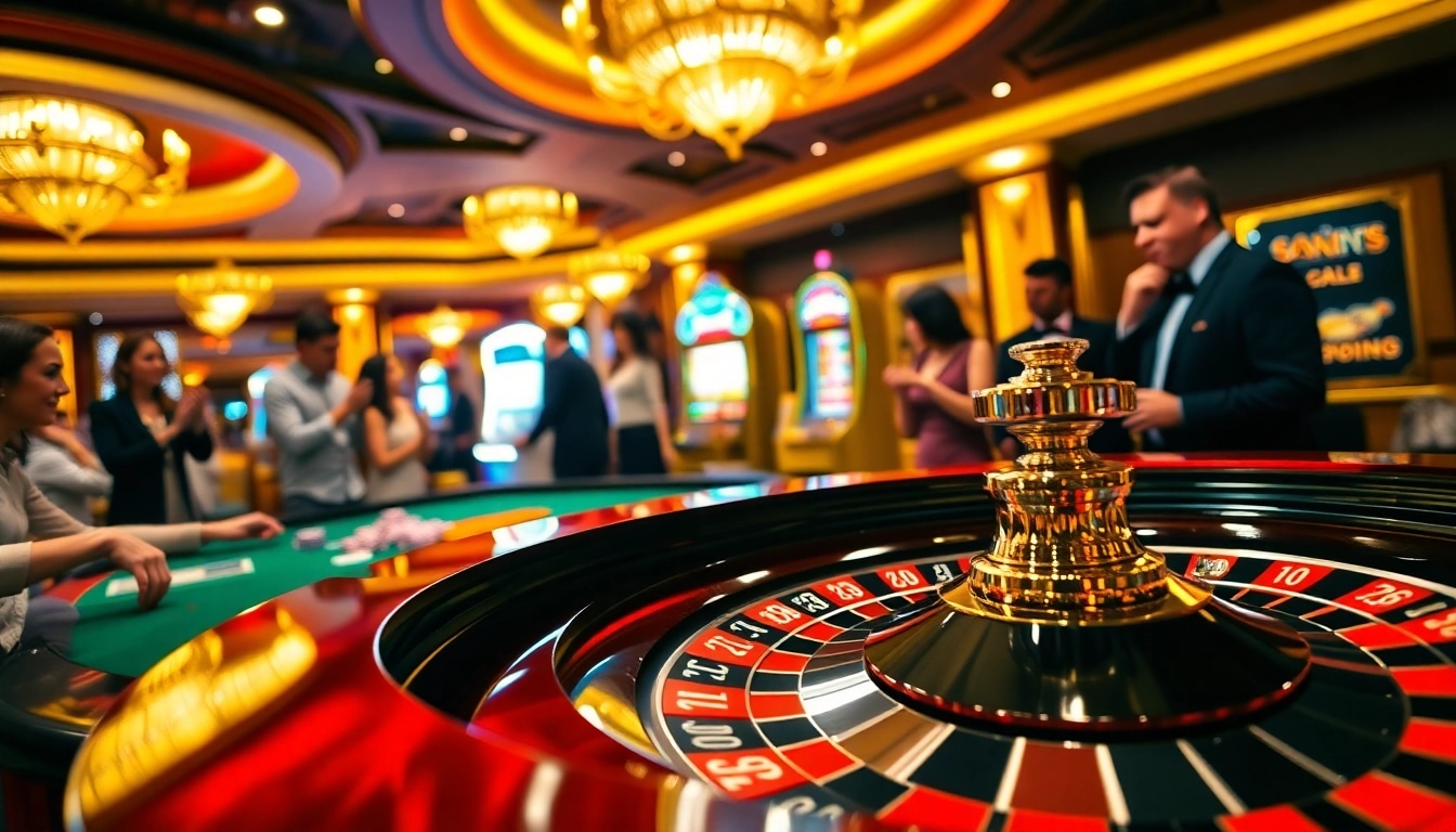 Iwin68 gamblers enjoying a high-stakes game at a luxurious casino roulette table.