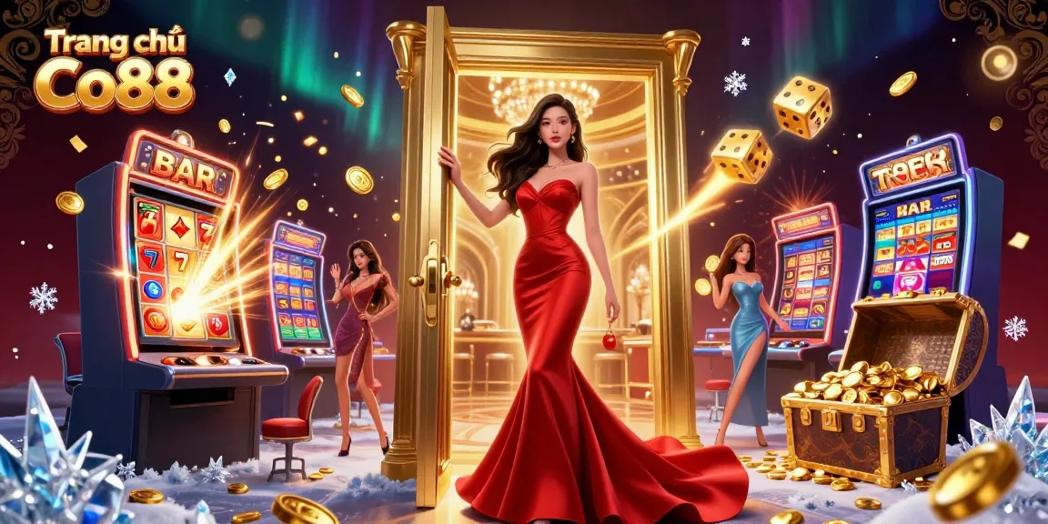 Experience the excitement of Trang chủ Co88 with vibrant 3D illustration featuring casino games and jackpot thrills.