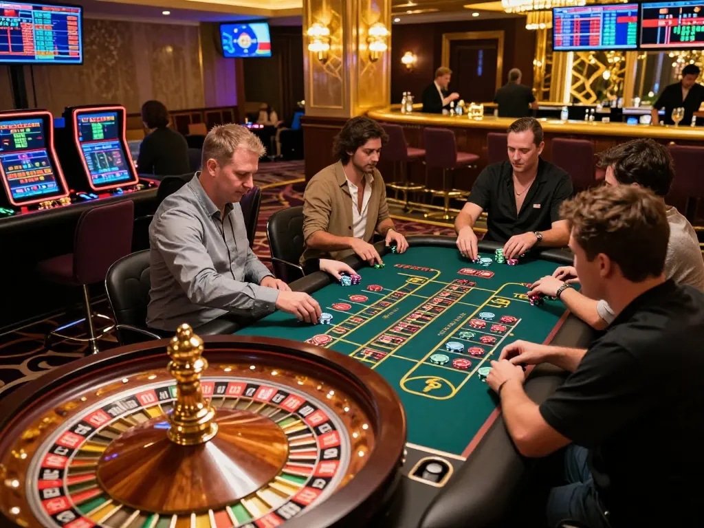 Engaging gameplay at the RR88 casino floor, showcasing players in action while accessing Link RR88 for an unforgettable gaming experience.