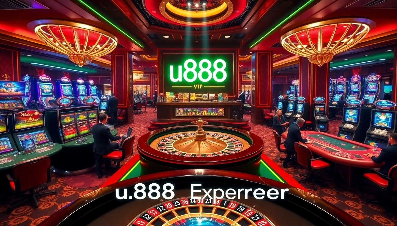 Engaging players in classic casino games at u888 with vibrant slot machines and a roulette wheel.